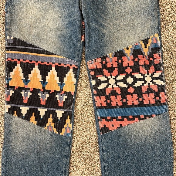 New Free People We The Free Rocky Mountain Straight Leg Alpine Patchwork Jeans - Picture 4 of 6